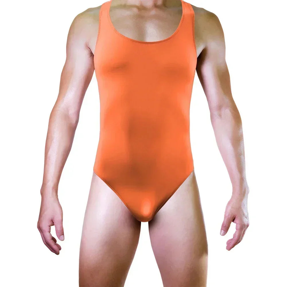 Clothes Men Bodysuit Jumpsuit Masculina Sexy Lingerie Shiny Singlet Soft Ice Silk Innerwear Underwear Backless