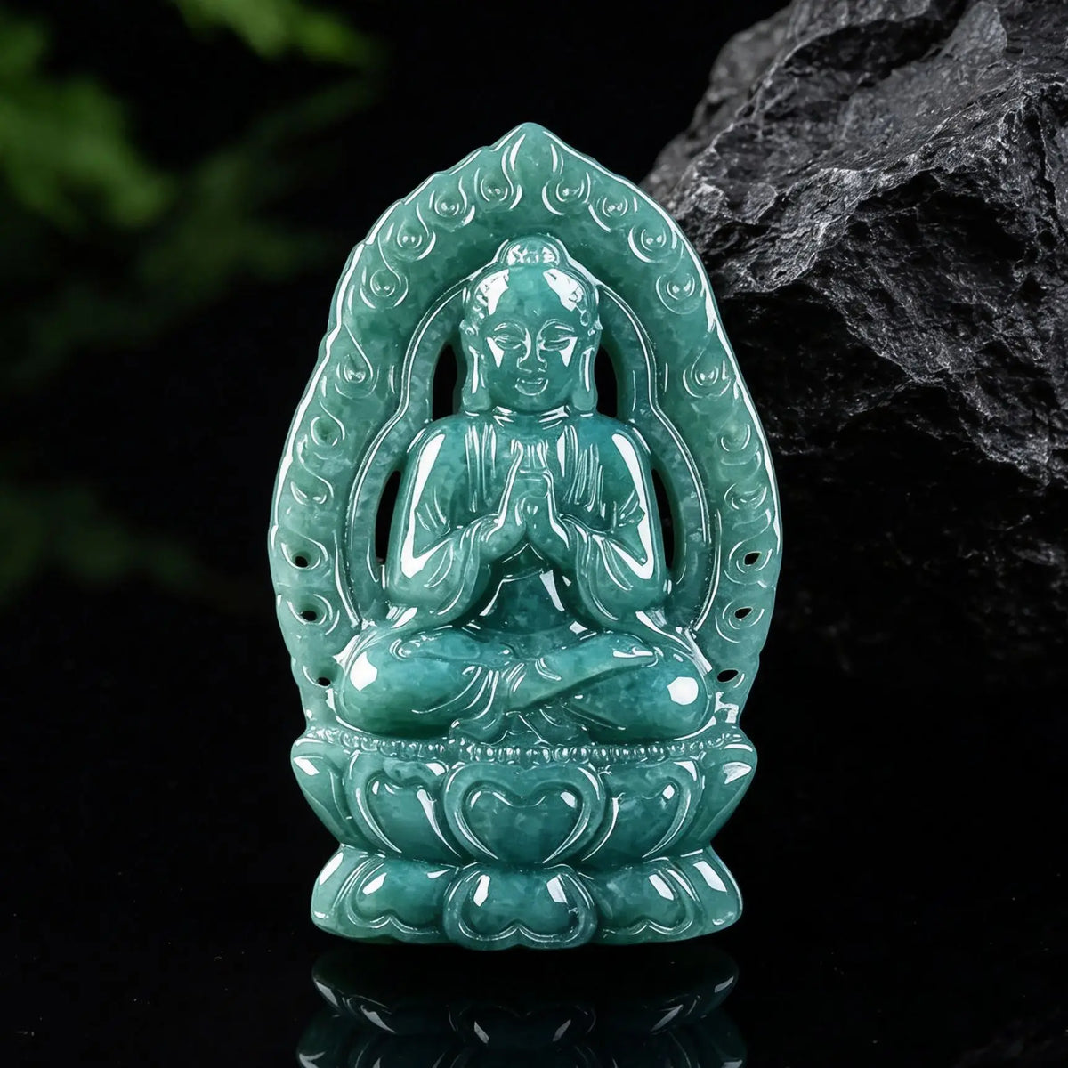 Natural A Grade Burmese Blue Water Jadeite Pendant Hand Carved Sakyamuni Buddha Amulet Jade Buddha Necklace Charm Jewelry Gift