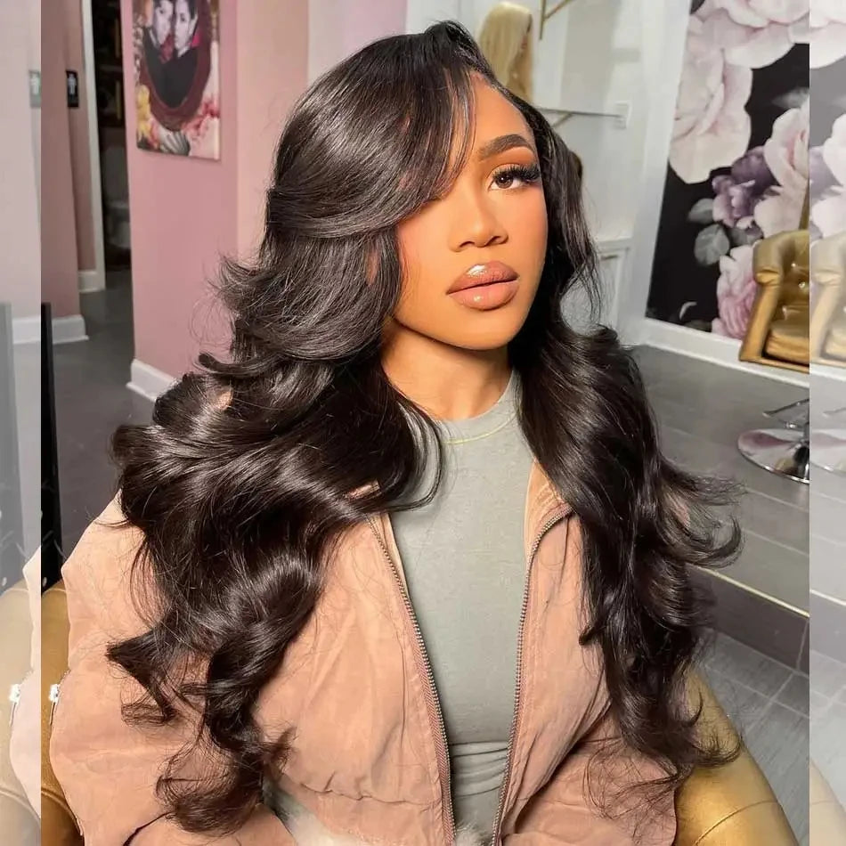 Body Wave Human Hair Wigs 13x6 Lace Frontal Wigs Brazilian 300% Density Transparent HD Natural color Lace Front Wigs For Woman