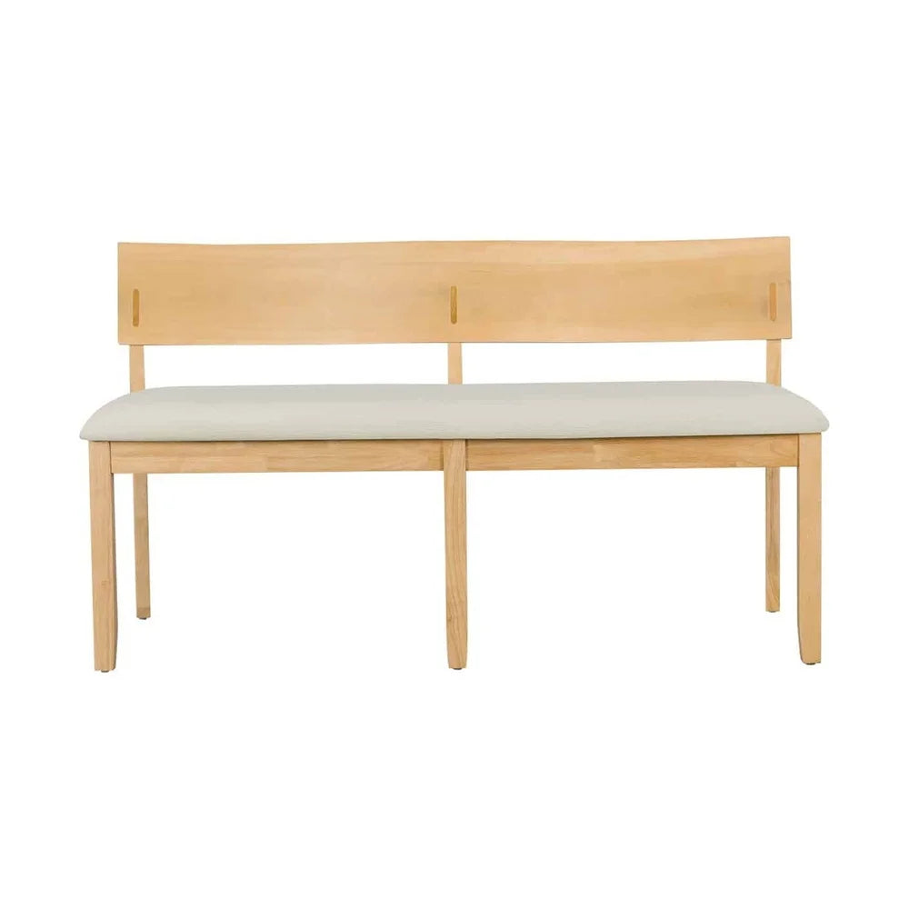Natural Rubberwood Dining Bench with Plush Fabric Upholstery Entryway Living Room Seating Comfort Assembly Required
