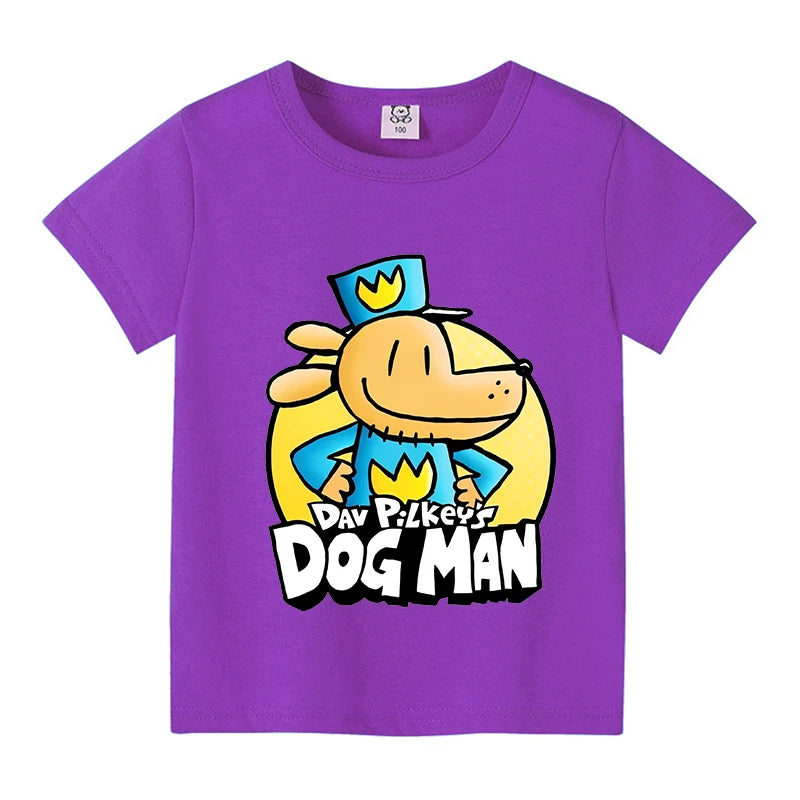 New Dog Man Children T-shirts Cute Cartoon Figure Printed T-shirt Kawaii Baby Boys Casuals Short Sleeves Tops 2025 Kids Clothes