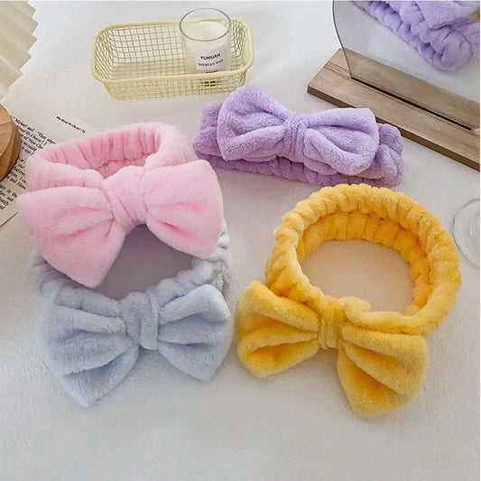 Beauty Coral Fleece Hair Band Soft Bow Fluffy Bowknot Shower Headband Knot Cosmetic Headbands Women