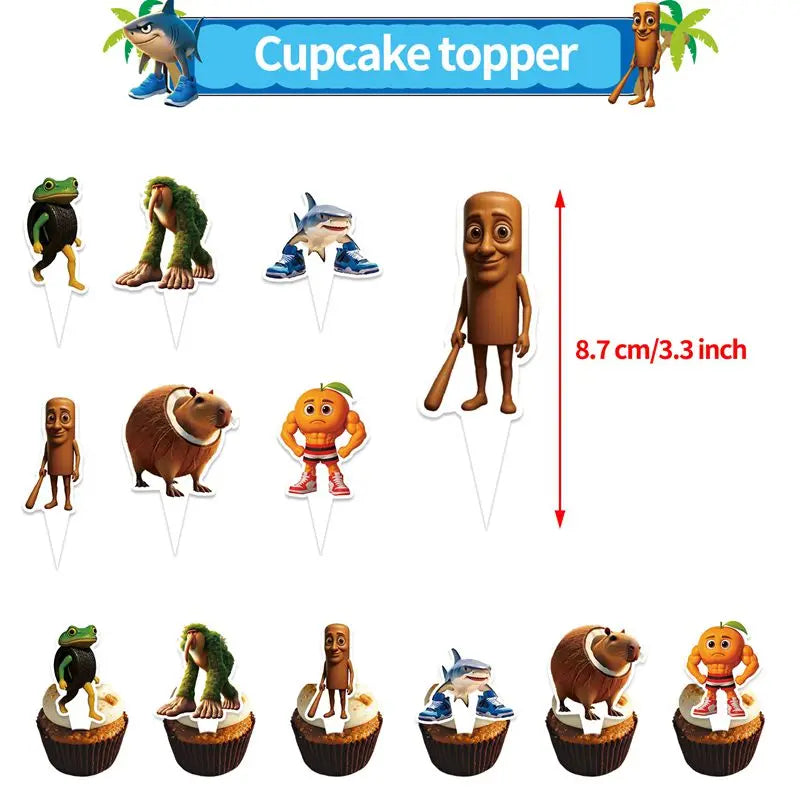 Tung Tung Sahur Birthday Party Decoration Tralalelo Tralala Banner Balloon Italian Brainrot Backdrop for Kids Baby Shower Supply