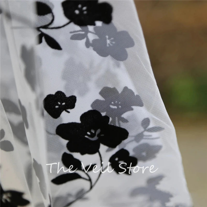 Flocking Tulle White And Black Bridal Cape Draped Shoulder Veils Wedding Shrugs For Brides Floral Cathedral Long With Clips New