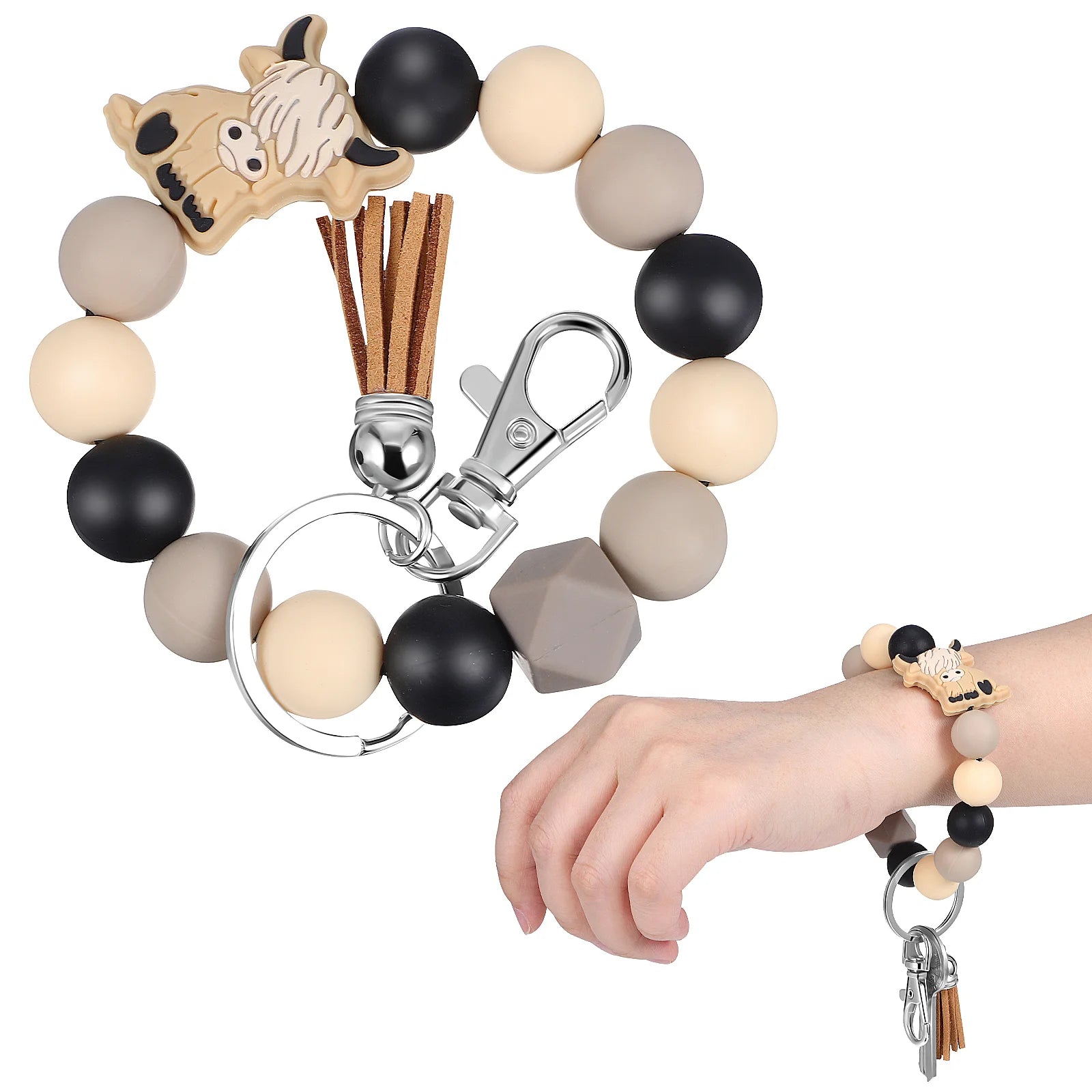 2Pcs Cute Cartoon Cow Keychain Silicone Accessories For Wristlet Bag Charms Animal Key Rings Keychain Pendant Keychains Key Ring