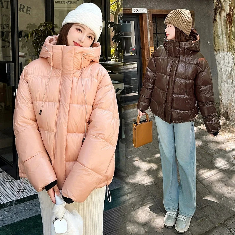2025New Winter Jacket Women Parka Fashion Hooded Thick Warm Glossy Down Cotton Coat Parkas Female Casual Outwear Overcoat Ladies