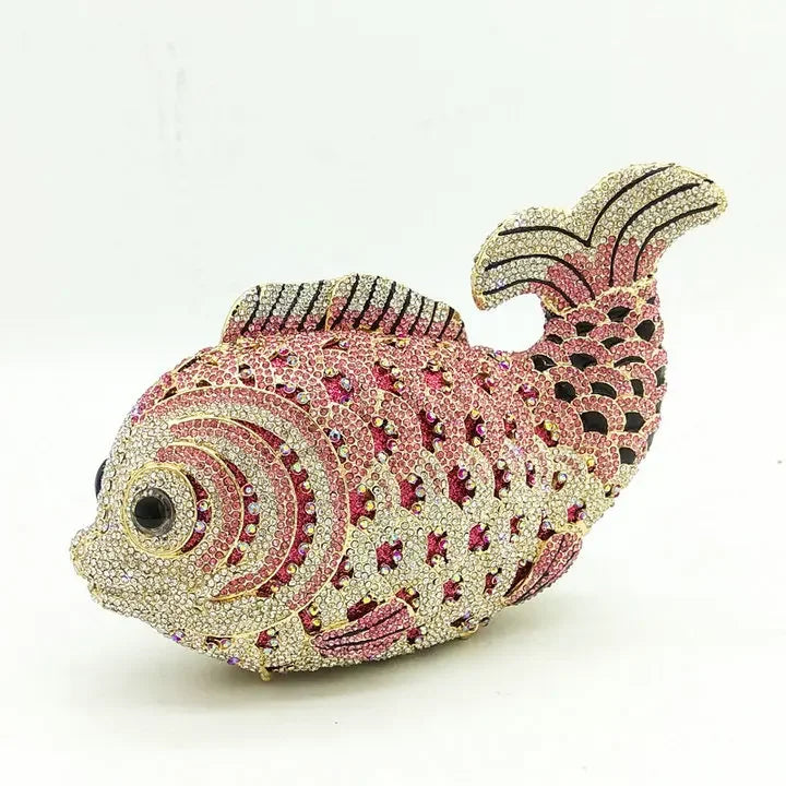 Boutique De FGG (in stock) Fish Crystal Clutch Handbags Women Pink Evening Bags Wedding Party Brides Rhinestones Purses Bag