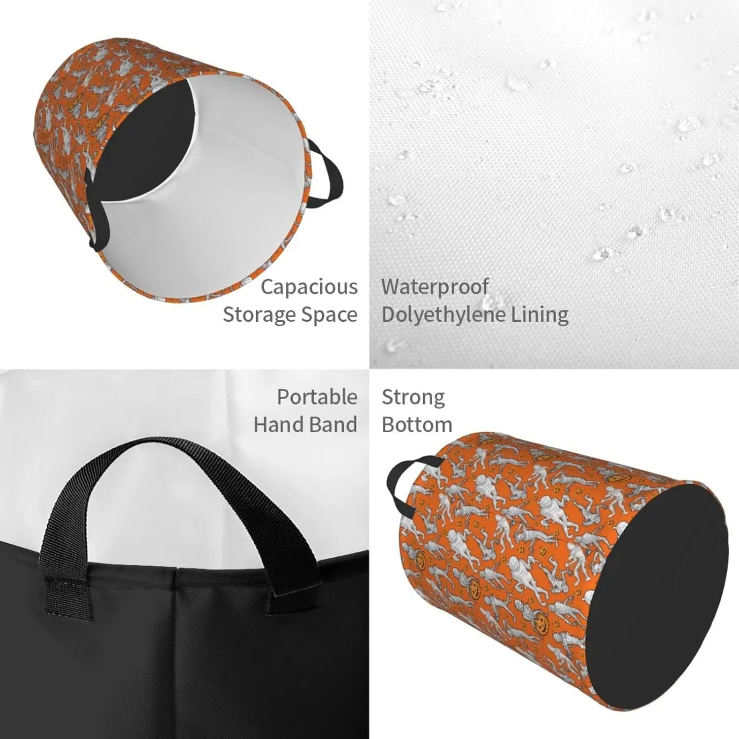 Orange Large Laundry Basket with Handles Halloween Mummy Baby Kids Dirty Clothes Laundry Hamper