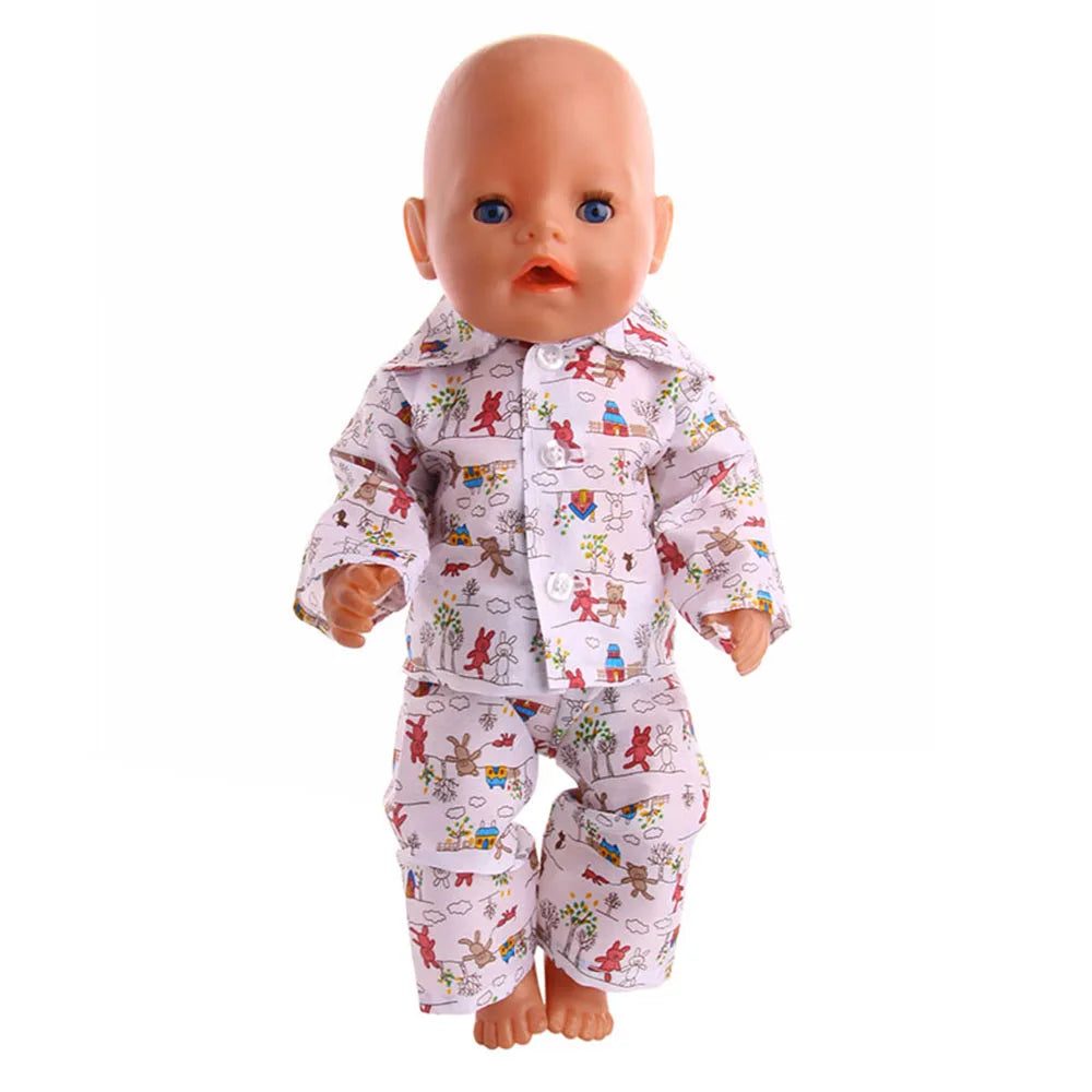 Doll Clothes Cartoon Animal Print Pajama Shirt For 18 inch American & 43Cm Reborn Baby OG Girl's Accessories Baby Clothes Gifts