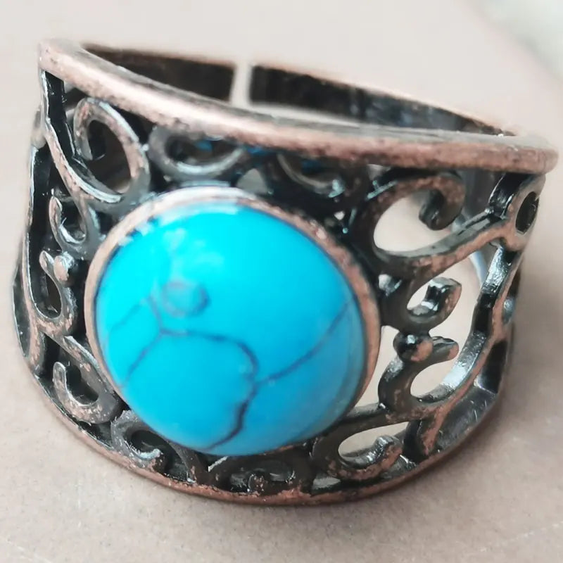 Aventurine Malachite Tiger Eye Crystal Lapis Lazuli Howlite Carnelian Goldstone Opal Unakite Sand Jaspe Bead Ring PWB1230
