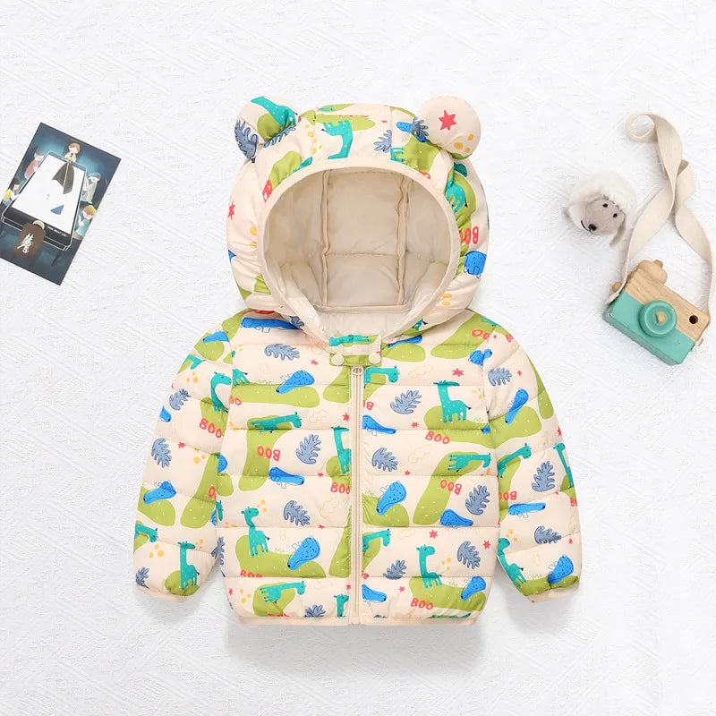 Children's Cotton Coat Baby Cartoons Down Jacket Boys Hooded Colthing Girls Warm Winter Clothes Toddler Kids Outerwear 0-5Y