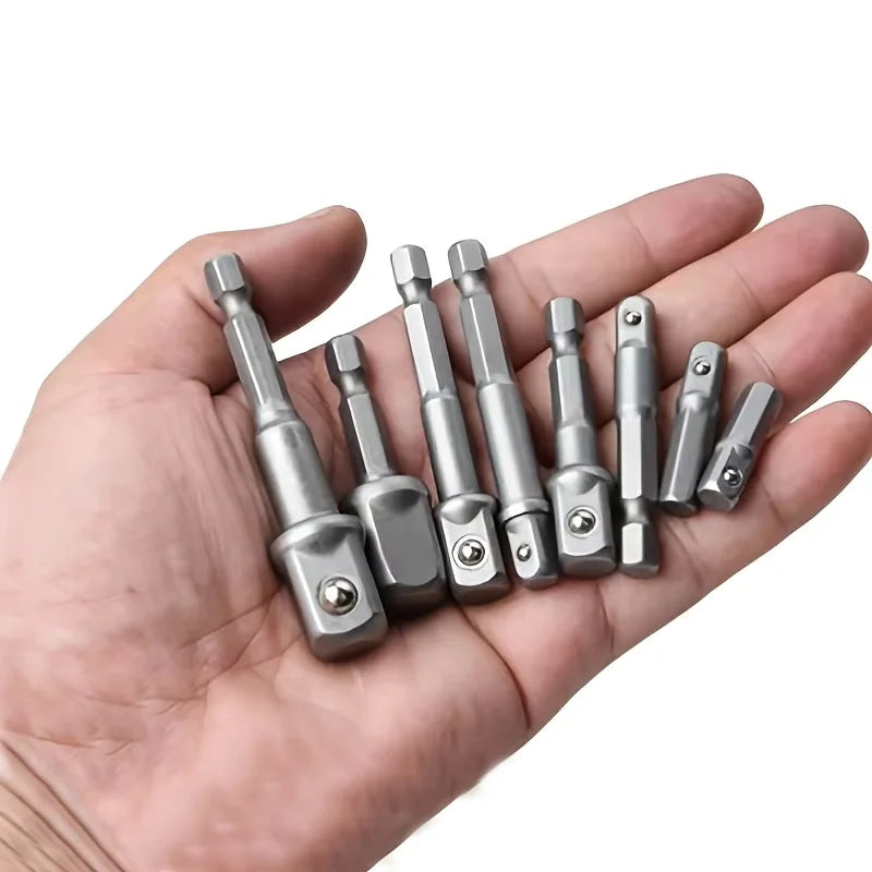 8Pcs Impact Socket Adapter Set, 1/4 3/8 1/2 Hex Shank Square Nut Driver Extension Bit Set for Power Drill Impact Driver Tool