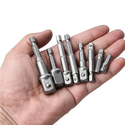 8Pcs Impact Socket Adapter Set, 1/4 3/8 1/2 Hex Shank Square Nut Driver Extension Bit Set for Power Drill Impact Driver Tool