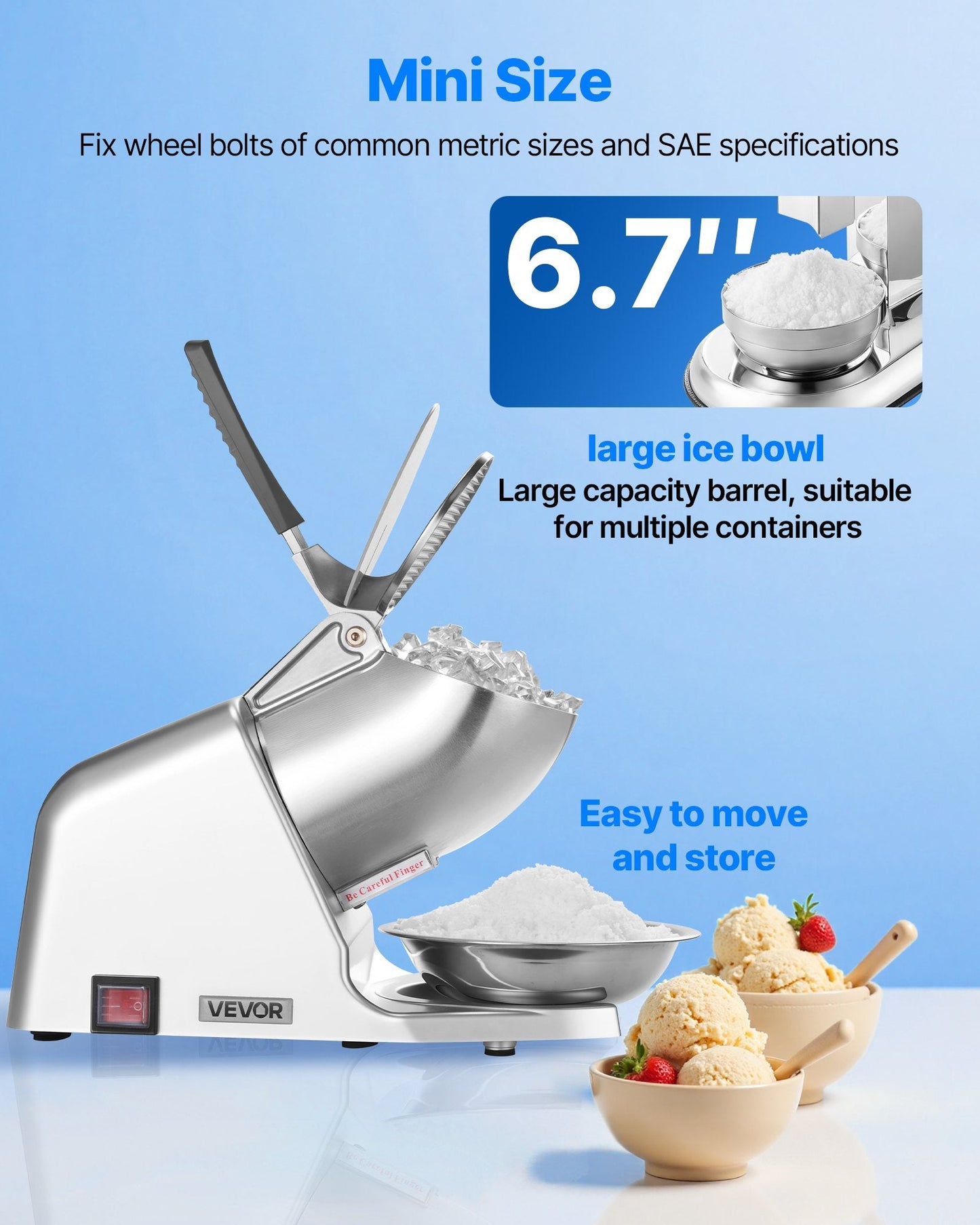 Commercial Ice Crusher 286LBS/H Electric Snow Cone Maker Shaved Ice
