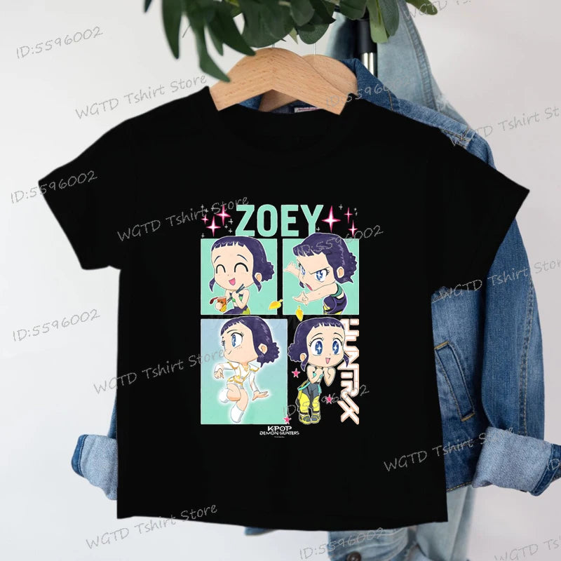 KPop Demon Hunters Zoey Printed T-shirt Kids New Cartoon Soft Cotton Baby Girls T Shirt Tops K-Pop Cotton Toddler Girl Clothes