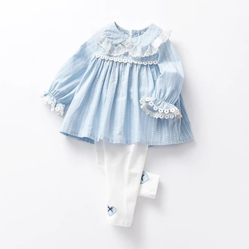 2025 New Children's Set Spring and Autumn Girls' Set Long Sleeve Cotton Blue Top Long Pants Girls' Clothes