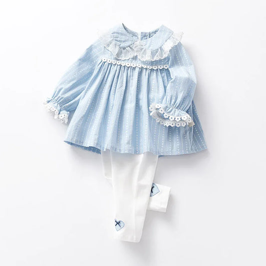 2025 New Children's Set Spring and Autumn Girls' Set Long Sleeve Cotton Blue Top Long Pants Girls' Clothes