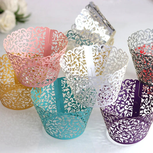 50pcs Lace Cupcake Wrapper Hollow Muffin Cupcake Paper Cups For Baby Shower Wedding Birthday Party Baking Fondant Dessert Decor