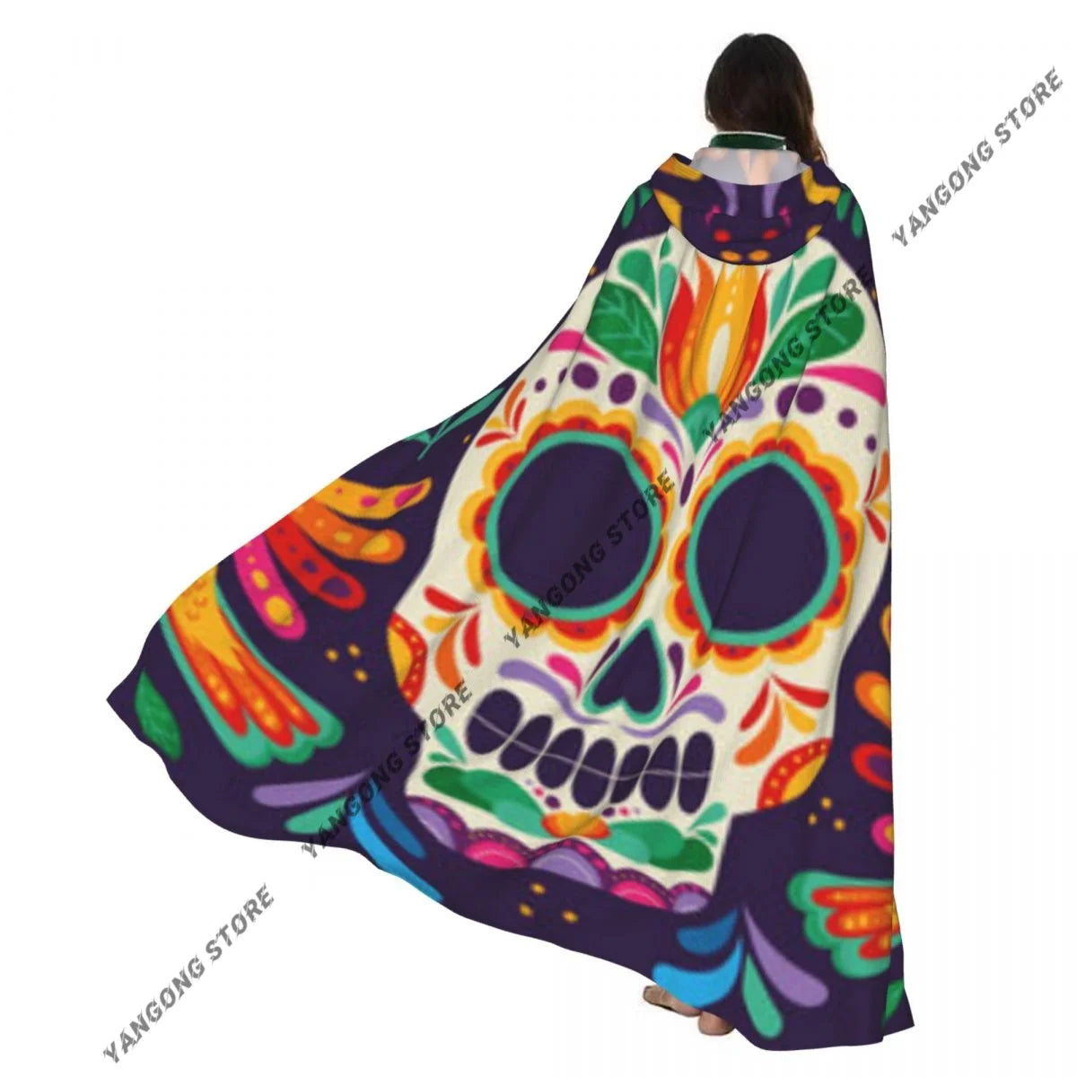 Boho Style Skull And Flowers Hooded Cloak Coat Halloween Cosplay Costume Vampire Devil Wizard Cape Gown Party