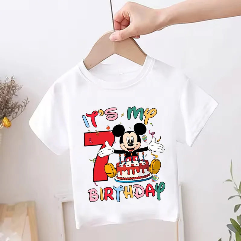 Mickey Mouse Child Birthday Clothes Girl Boy Number T Shirt Cartoon Print Kids Tee Baby Top Summer Infant Cute Short Sleeve Gift