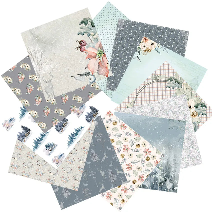 12/24 Vintage Scrapbooking Papers 6 inch Christmas Winter Design Pattern Paper for DIY Album Scrapbook Junk Journal Supplies
