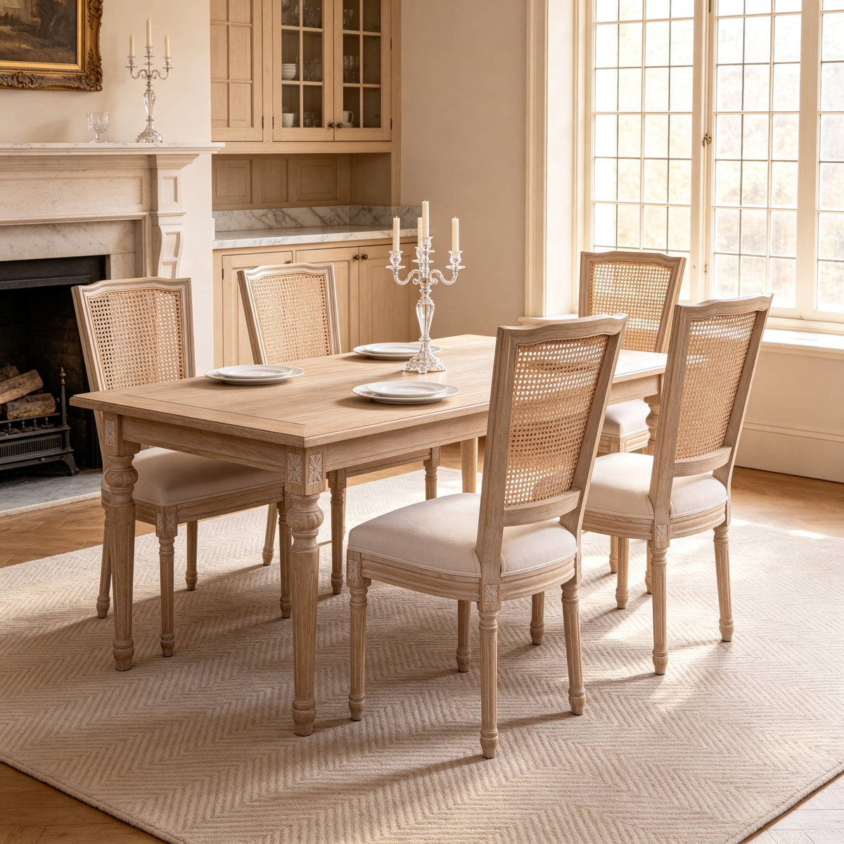 Dining Chairs Set of 2 with Rattan T-Backs and Beige Linen Seats,