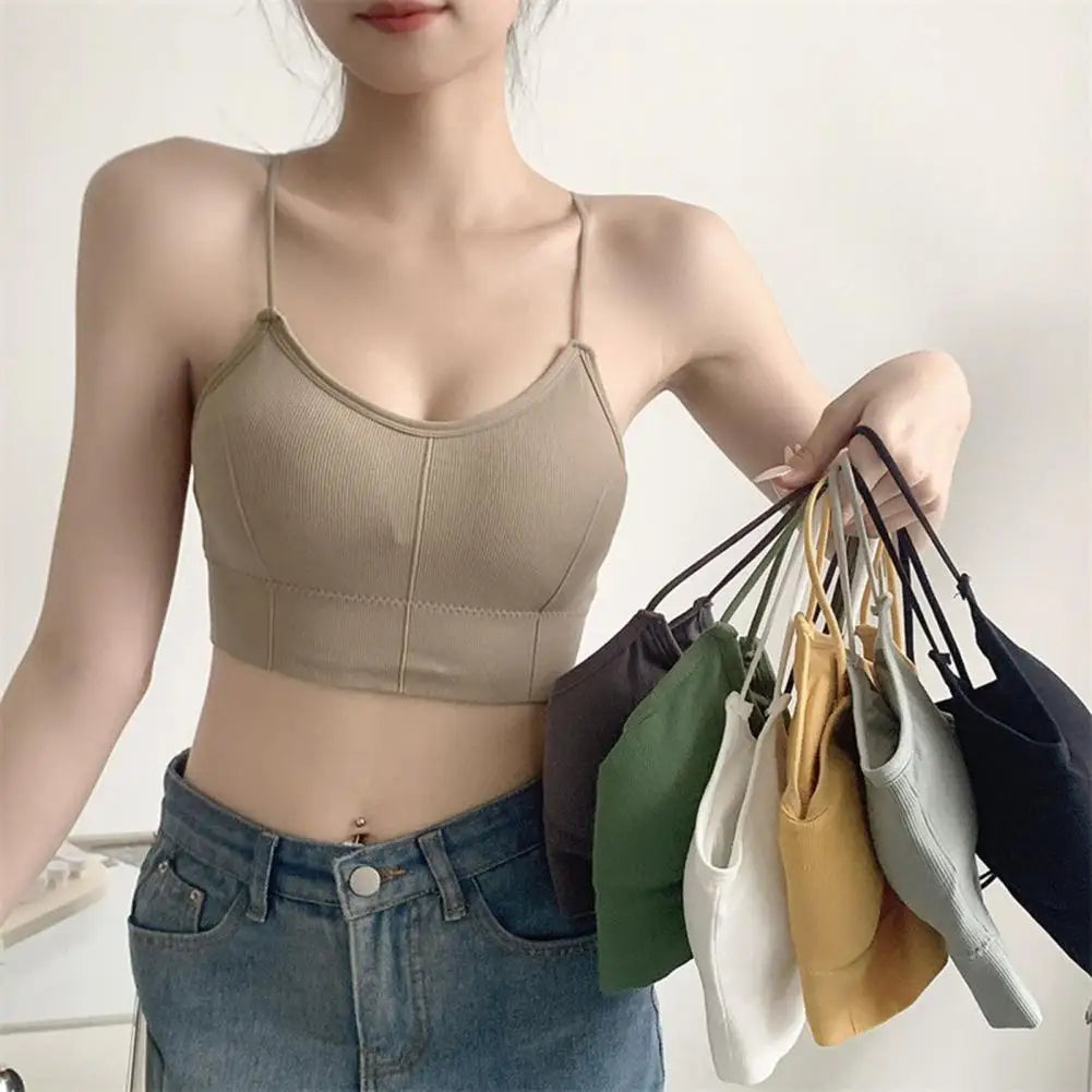 Sexy Women Padded Wire Free Crop Push Up Bralette Top Tanks for Bras Lingerie SpaghettiTop Camis Seamless Sling Female Tube Top