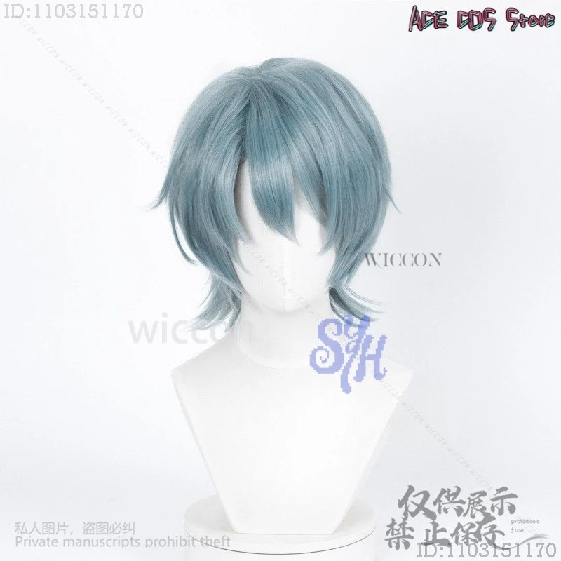 Anime Movie Demon Saja Boy Cosplay Mystery Purple-gray Wigs Curling Hair Accessories Synthetic Short Straight Hair Halloween Cos
