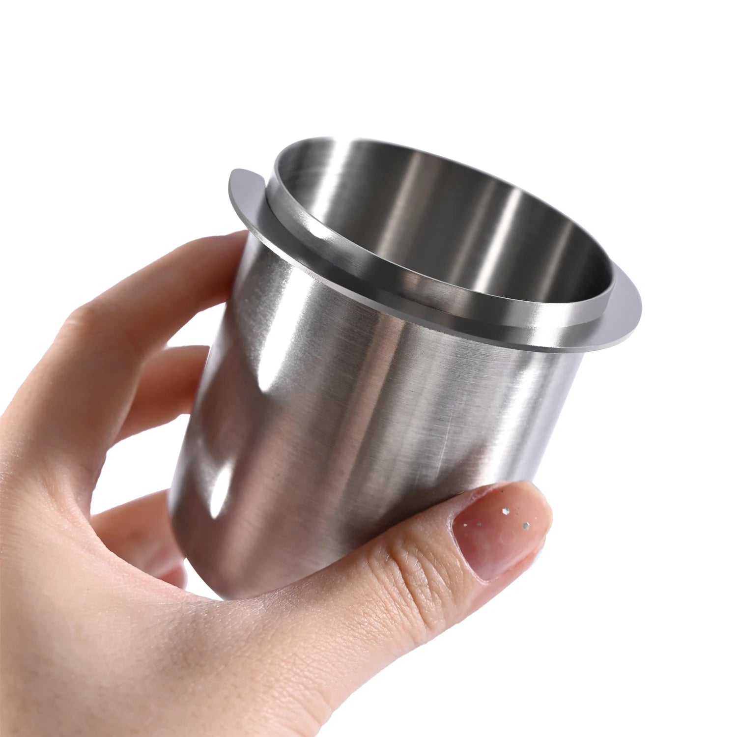 58mm Coffee Dosing Cup with Cleaning Brush Sniffing Mug for Espresso Machine Wear Resistant Stainless Steel Coffee Dosing Cup