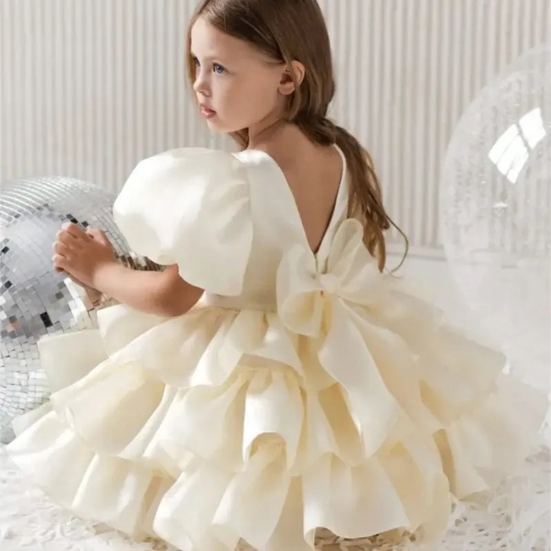 Fashion Baby Girl Princess Layered Dress Puff Sleeve Infant Toddler Teen Vestido Party Birthday Ball Gown Baby Clothes 1-12Y