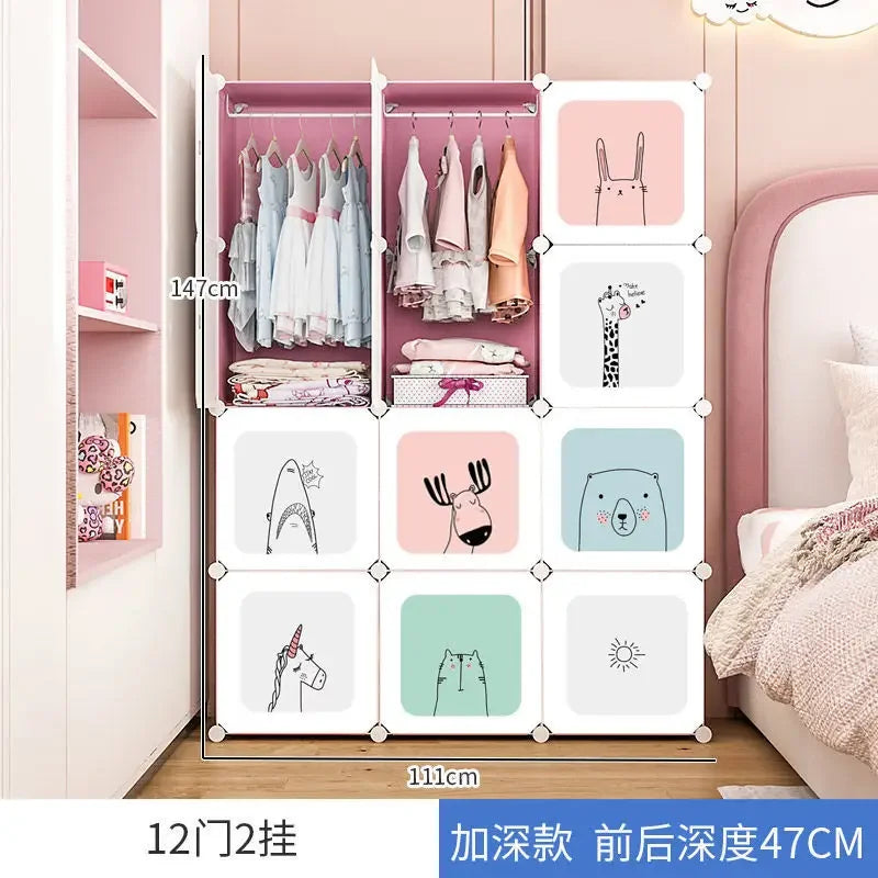 Baby Storage Cabinet Plastic Wardrobes Children Wardrobe Small Girl Clothes Clothings Closet Dresses Room Girls Assembly