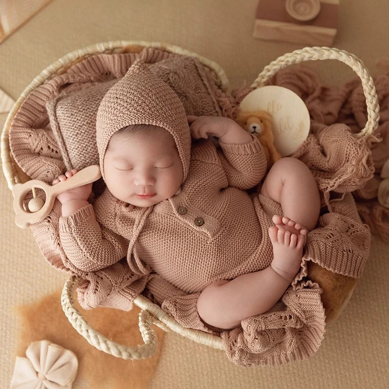 Newborn Photo Accessories Baby Shooting Props Vintage Retro Knitted Clothes Blanket Basket for Studio Photoshoot Fotografia Prop