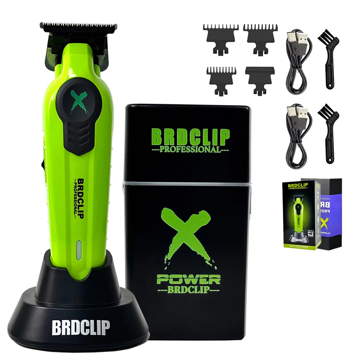 Professional Barber Set BRDCLIP FA1T 2PCS SET Green 7700RPM 8200RPM High Power Speeding Hair Trimmer Machine with Charge FOR MEN