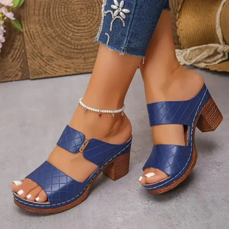 Women Summer Lightweight Hollow Sandals High Heels New Dress Chunky Open Toe Slippers Female 2025 Casual Slingback Slides Shoes