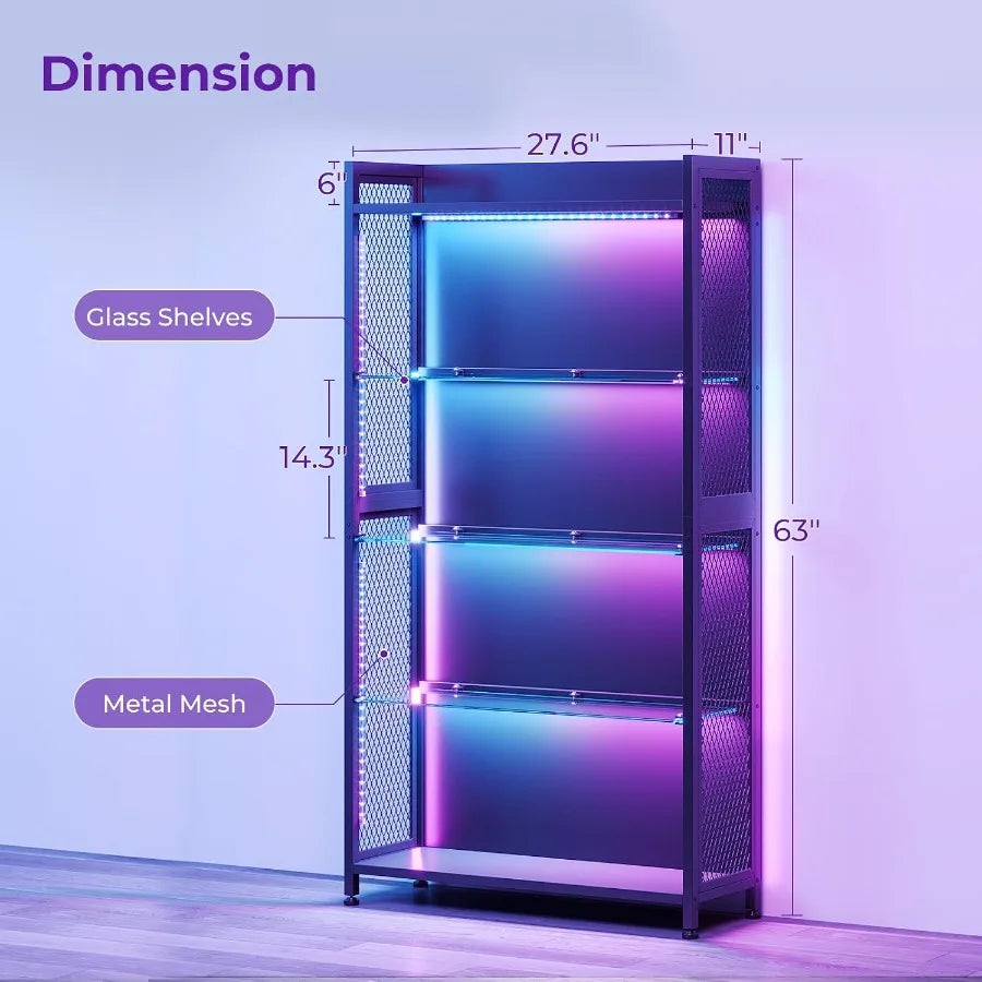 Display Case with Glass Shelves, RGB Light 4-Tier Display Cabinet