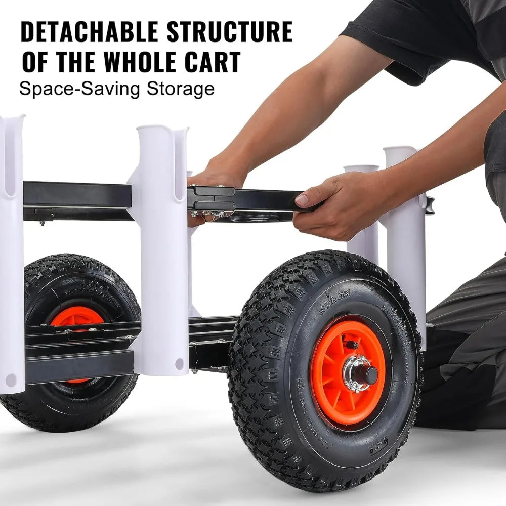 Beach Fishing Cart, 200 lbs Load Capacity, Fish and Marine Cart with Two 11" Big Wheels Rubber Balloon Tires for Sand, Heavy-Du