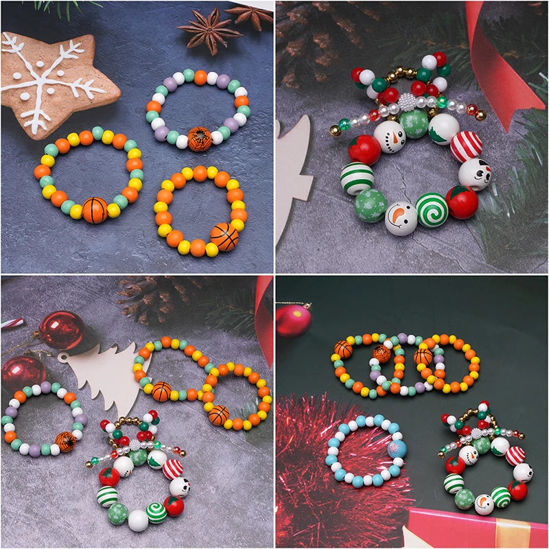 10Pcs 16/20mm Wooden Dog Paw/Christmas Pattern Round Beads Loose Spacer Beads To Make Bracelet Charms Jewelry Making Accessories