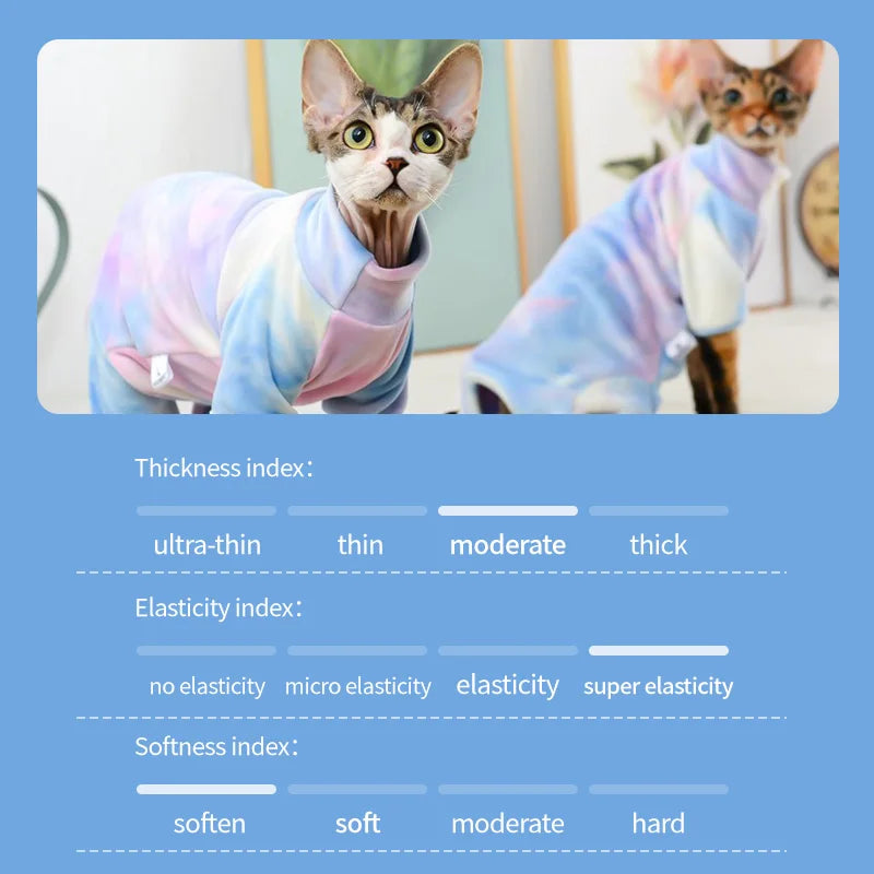 Fenice-Cat Tie-Dye Clothes Base, Silver Fox Velvet, Four-Legged Clothes, Sphynx, Hairless, Ragdoll, Autumn, Winter