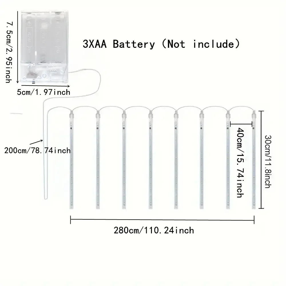 Battery Powered LED Meteor Shower Rain Lights Falling Raindrop Fairy String Light for Christmas Halloween Holiday Wedding Party