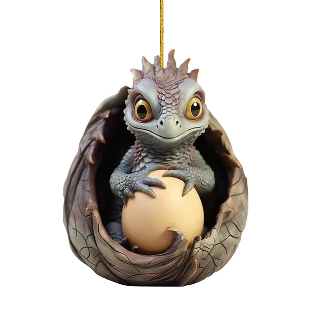 2D Acrylic Dragon Baby Egg Ornament Christmas Dragon Egg Tree Pendant Cartoon Car Keychain Hanging Decoration Xmas Cute Decor