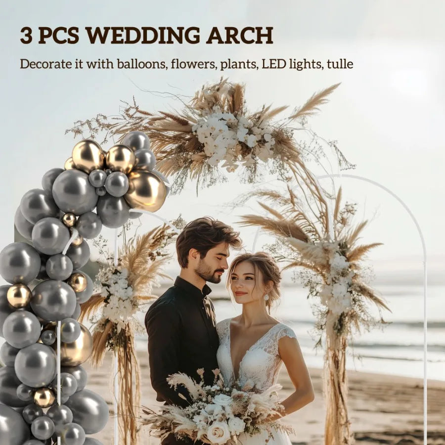 Metal Arch Backdrop Stand Set of 3 7 6.5 6 ft Wedding Arch Frame Balloon Backdrop Arch Stand Set for Birthday Party Bridal Sho