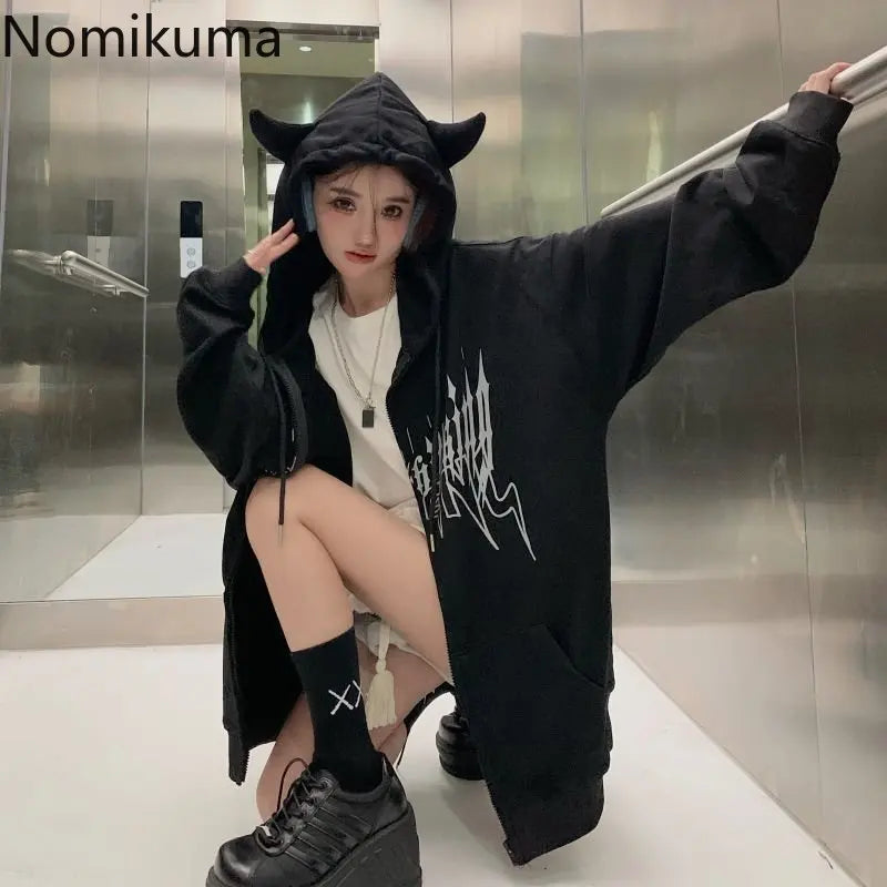 Streetwear BF Women Jackets 2025 Ropa Mujer Hooded Harajuku Casual Fashion Zipper Oversized Outwear Korean Vintage Y2k Coat