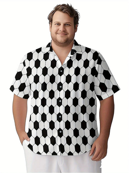 Men's Plus Size Hawaiian Shirts Classic Black and White Hexagons pattern, Unisex Aloha Shirts,New in Summer Tops Tee,streetwear