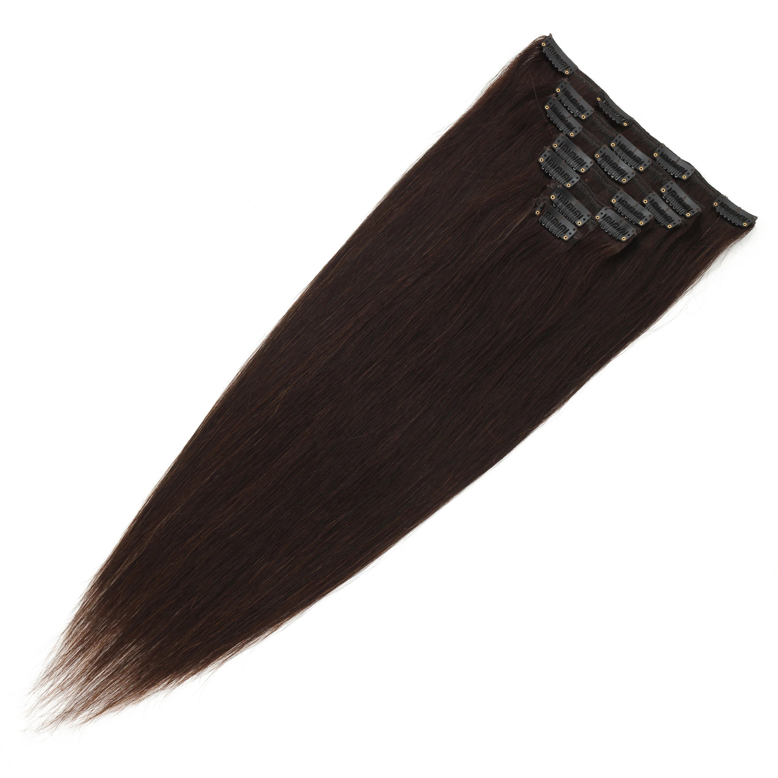 Dark Brown Clip in Hair Extension Human Hair Real Natural  Hair Extension Double Weft Full Head 7PCS Clip Ins For Add Volume
