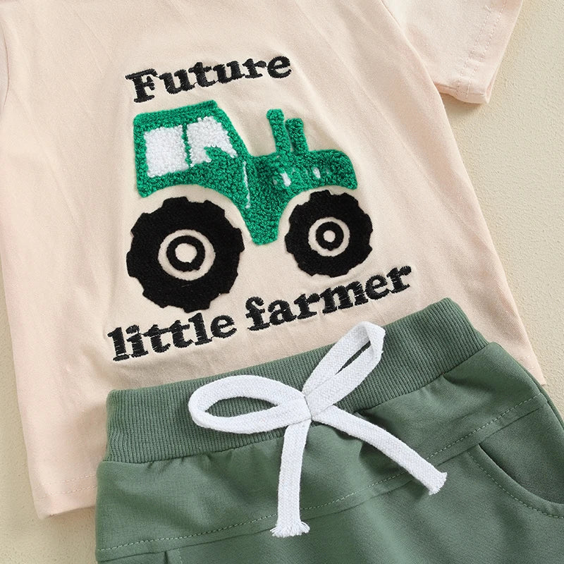 Toddler Boys 2-Piece Outfit Cute Bear Print Tee with Matching Elastic Waist Shorts for Summer Playtime