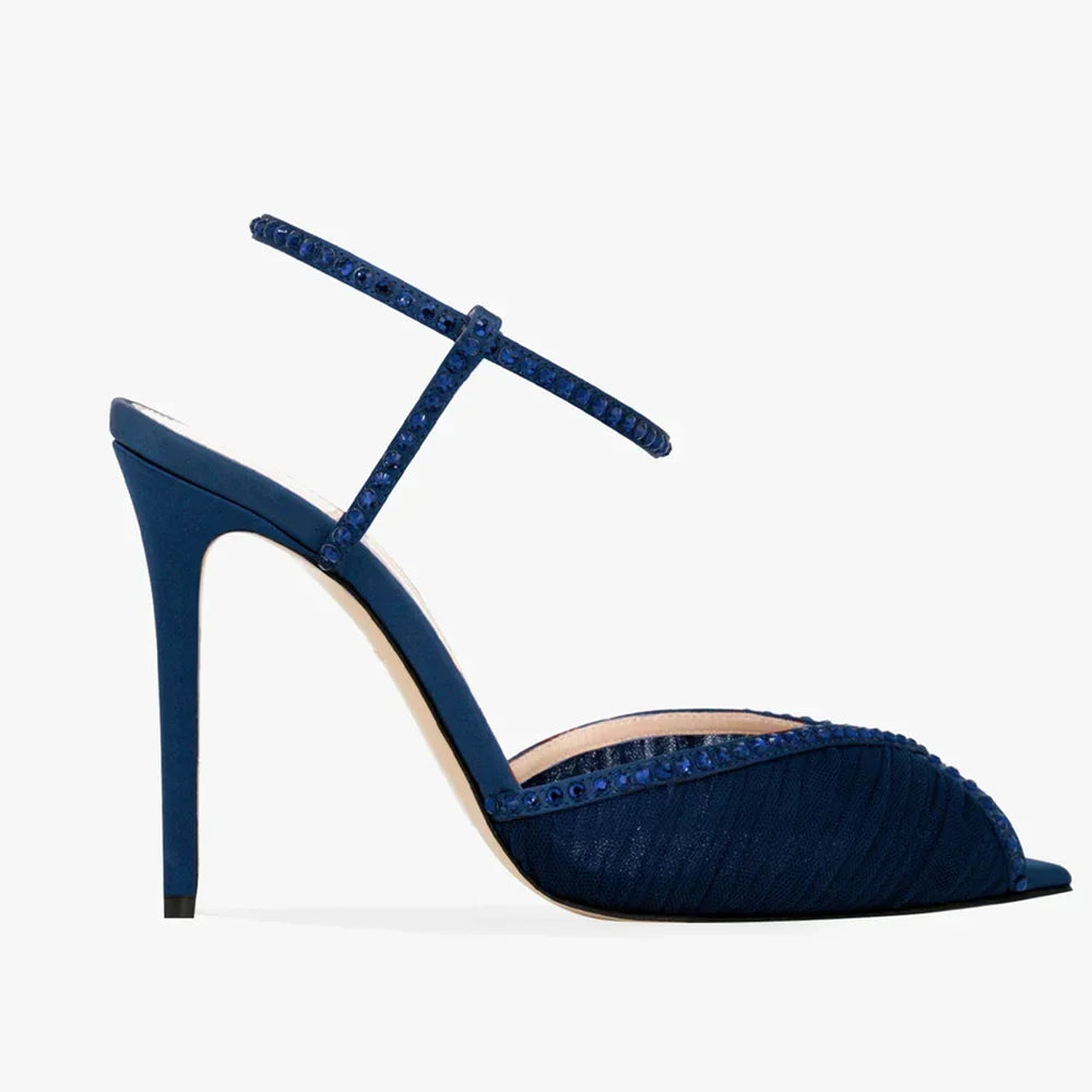 Crystal Peep Toe Ankle Buckle Strap Sandals Sexy Pointed Toe Oversize 46 Shallow New Arrials Fashion Women Modern Shoes