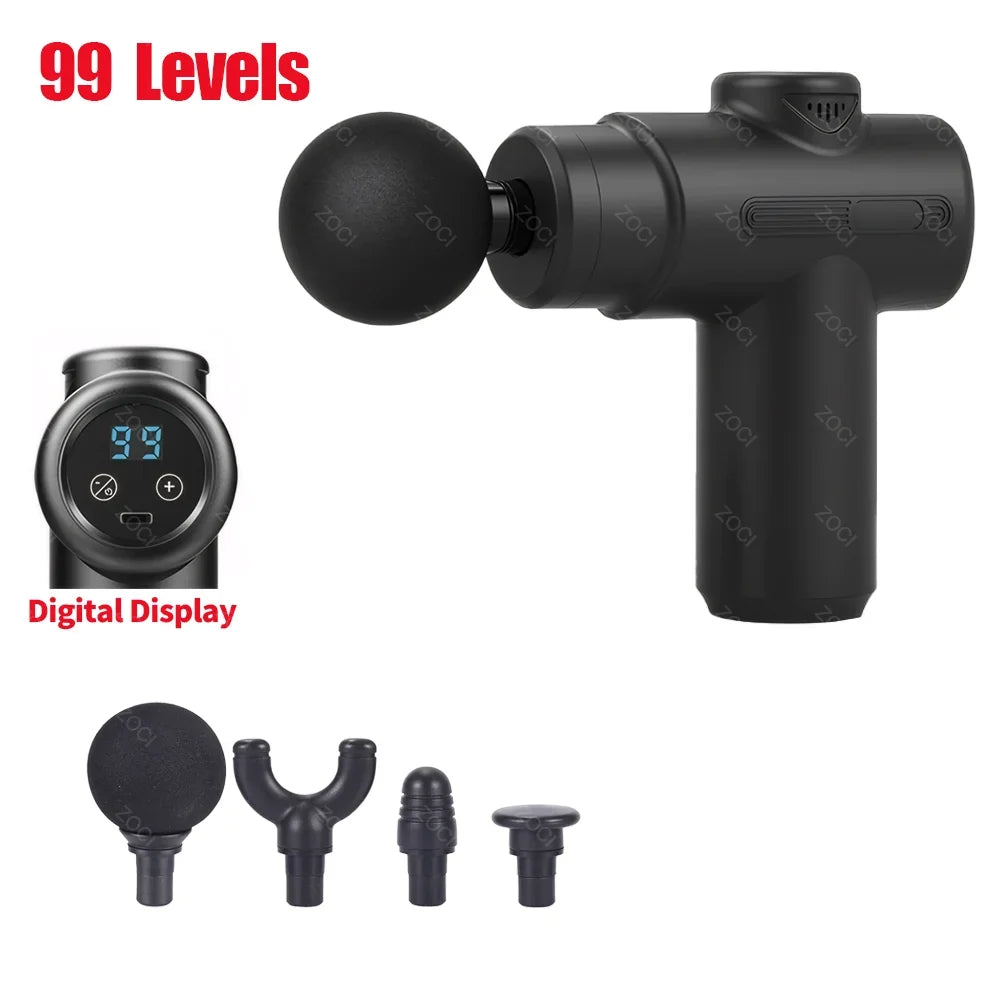 99 Levels Portable Massage Gun Handheld Mini Fascia Gun Digital Display Deep Tissue Massager Vibration Muscle Massager for Body
