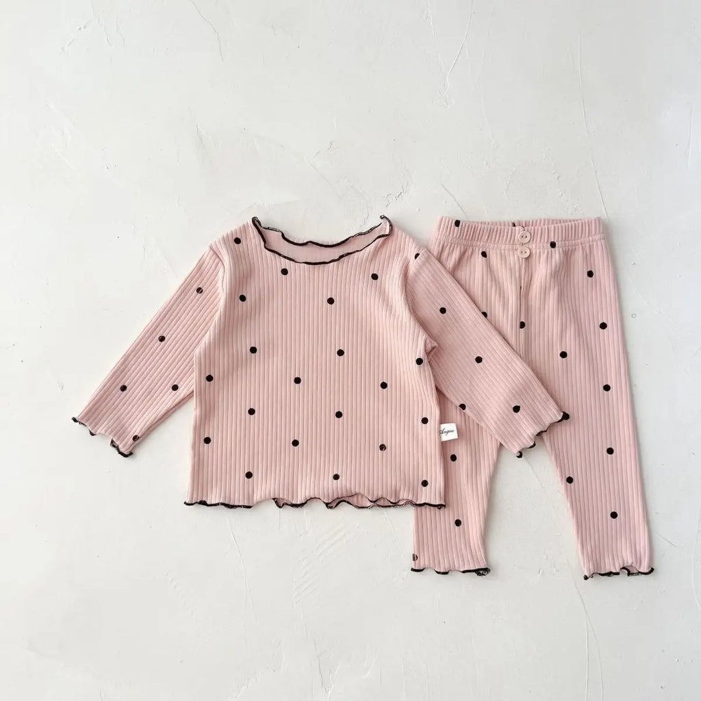 Autumn new ice silk children's home dress Pink Love suit Girls Pajamas Sets Children's Pijamas Breathable Baby Clothes