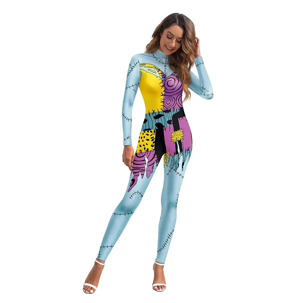 Party Adult Woman Disguise Sally Dress Leggings Cosplay Movie Scary Gothic Jumpsuit Role Play Carnival Halloween Costumes