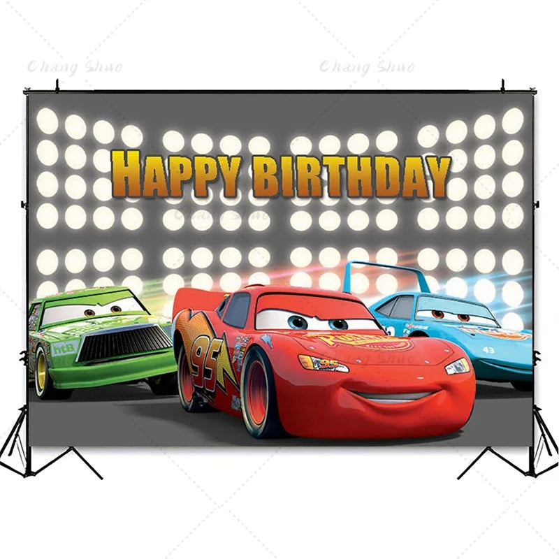 Cars Backdrop Kids Birthday Party Cake Table Decorations Photography Background Lightning McQueen Racing Party Decor Supplies
